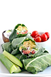 Skip the pita bread and use collard greens with these Falafel Collard Wraps