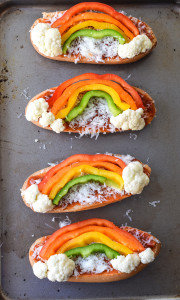 French Bread Rainbow Veggie Pizzas